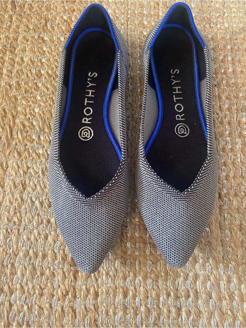 Rothy's The Point Flats In Cloud Grey Birdseye Knit SZ 7.5 Pointed Toe Comfort